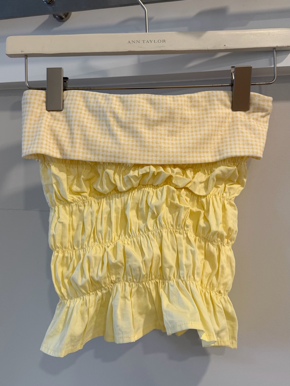White Fox Yellow Gingham Strapless Ruched Top 100% Cotton S